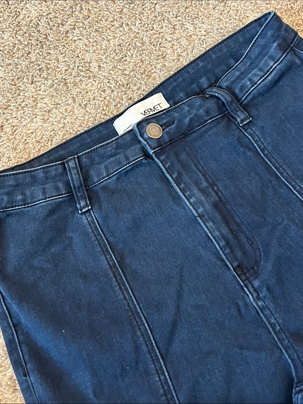 VERVET Los Angeles Dark Wash Flare Jeans Size 30 Raw Hem High Rise Stretch Denim - Picture 6 of 13